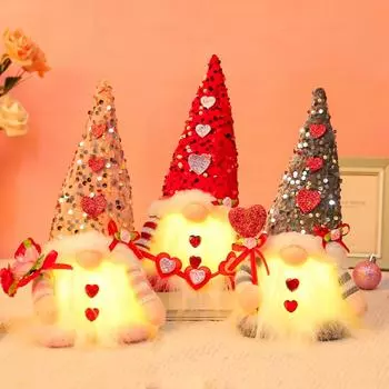 Мягкая кукла-валентинка со светящимися гномами, ручная работа, скандинавский шведский томте, светящаяся игрушка на праздник, настольный подарок на День святого Валентина на батарейках One Size красный