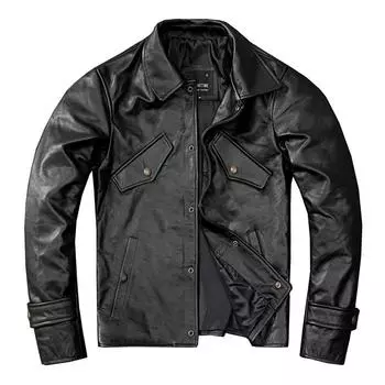 Мягкая куртка из натуральной кожи первого слоя, мужская тонкая кожаная куртка с лацканами, наружный повседневный комплект, тренд S чёрный
