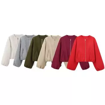 Мягкая куртка на молнии с круглым вырезом в европейском и американском стиле 2025 г. Large серый