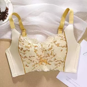 Мягкая маленькая грудь собирает и закрывает вторую грудь Среднее и толстое кружево Без стального кольца Чистое желание Приятное для кожи нижнее белье для подруг 70B белый
