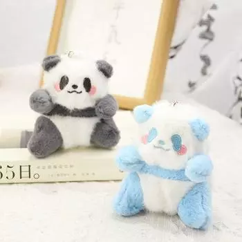 Мягкая маленькая плюшевая кукла панда, сидящая счастливая панда, брелки для ключей, держатель для ключей, брелок для сумки с пандой, пушистая панда чёрный