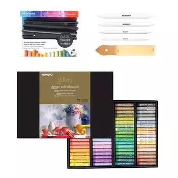 Мягкая масляная пастель Mungyo Gallery с держателем для пастели, тортильон с пеньками, наждачная бумага, набор материалов для рисования (набор из 72 цветов) 72 Colors bundle