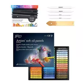 Мягкая масляная пастель Mungyo Gallery с подставкой для пастели, тортильон с пеньками, наждачная бумага, набор материалов для рисования (набор из 48 цветов) 48 Colors bundle