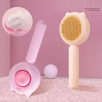 Мягкая массажная расческа для ухода за кошками и собаками с эргономичной ручкой, щетка для удаления волос с домашних животных жёлтый