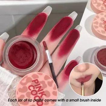 Мягкая молочная помада с эффектом дымки, наполненная грязевой помадой, блеск для губ, высокопигментированная матовая помада для губ со встроенной маленькой кисточкой для губ, макияж для ежедневного макияжа 1#