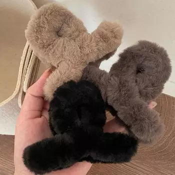 Мягкая молочно-кофейная серия пушистых плюшевых заколок для волос на затылке, теплые большие плюшевые заколки-акула, заколки-когти для волос A8