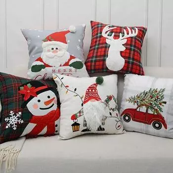 Мягкая наволочка из дакрона 45x45 см, наволочка со снеговиком, наволочка для дивана и спальни в виде Санта-Клауса Style 1
