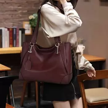 Мягкая однотонная женская сумка-тоут Aidrani большой вместимости из высококачественной коровьей кожи для ношения на плече и под мышкой