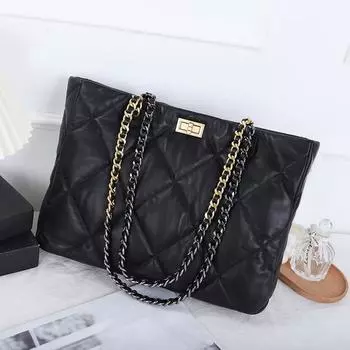 Мягкая овчина сетчатая сумка-цепочка модная и повседневная сумка для поездок на работу большая вместительная кожаная сумка на одно плечо подмышкой 37x9x30cm чёрный