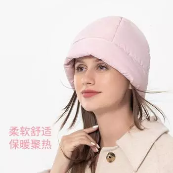 Мягкая панама с перьями, осенне-зимняя ветрозащитная и морозостойкая теплая шапка для электромобиля, хлопковая плюшевая шапка 56-58cm чёрный