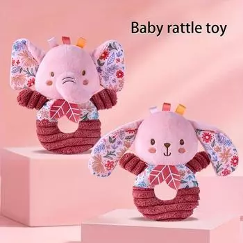Мягкая плюшевая игрушка-погремушка в виде слона и кролика для малышей - симпатичная рукоятка с цветочным узором, идеально подходит для детей в возрасте от 0 до 1 года, на день рождения Elephant Bell