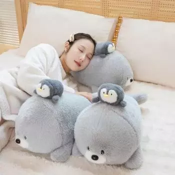 Мягкая плюшевая кукла Yousheng Sea Lion, плюшевая игрушка 50 см, очаровательный пушистый пингвин и морской лев, игрушка для детей, мальчиков и девочек серый