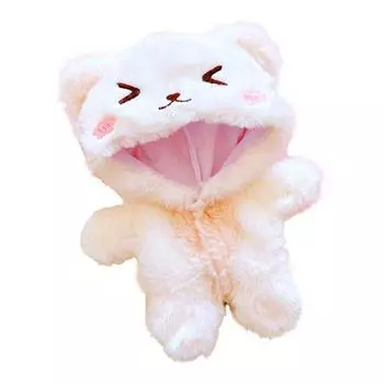 Мягкая плюшевая одежда из хлопка с изображением мультяшного улыбающегося кота, смотрящего на овцу, 20 см, кукольная одежда, цельная одежда white cat