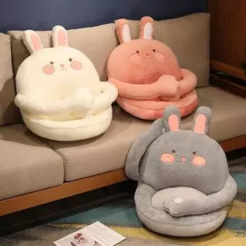 Мягкая плюшевая подушка для сиденья в виде животного из мультфильма, подушка для стула, плюшевая игрушка в виде кролика, кукла, диван, коврик для пола, домашний декор, креативные подарки 50X45X55cm белый