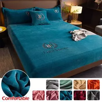 Мягкая плюшевая простыня, однотонная фланелевая простыня на резинке, защитный чехол для матраса, бархатное покрывало, наматрасник 90x200cm