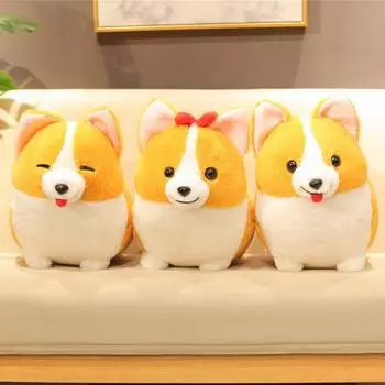 Мягкая плюшевая собака, стоящая, улыбающаяся, кукла корги, плюшевые животные, прекрасный подарок Squint Eyes