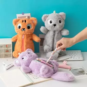 Мягкая плюшевая сумка для карандашей, милый дизайн, сумка для канцелярских принадлежностей, новинка, сумка для ручек в виде кошки, школа C