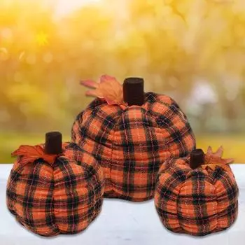 Мягкая плюшевая тыква маленького размера 4/5/6 дюймов, клетчатая ткань, тыква, полипропилен, трикотажная ткань с хлопковым наполнителем S