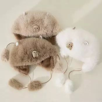 Мягкая плюшевая защитная шапка для ушей Capybara утолщенная широкополая шляпа модная большая шапка-пуловер для девочек хаки