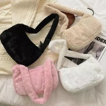 Мягкая плюшевая застежка-молния, большая вместительная сумка для подмышек, однотонная, портативная, легкая, женская, для покупокbTravel розовый