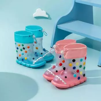 Мягкая подошва детские резиновые сапоги мультфильм ребенок водонепроницаемая обувь веселые детские водные сапоги для улицы 170mm розовый