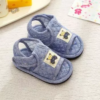 Мягкая подошва для малышей и детей 2-3-4 лет, хлопковая ткань, для дома, нескользящие, бесшумные, домашние тапочки на липучке Velcro Blue 24 yards within the length of 17cm