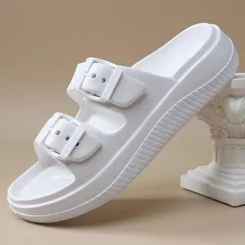 Мягкая подошва Eva Cloud Тапочки Женские летние сандалии с подушками Женские шлепанцы Двойная пряжка Плоский каблук Нескользящие домашние шлепанцы 36-37