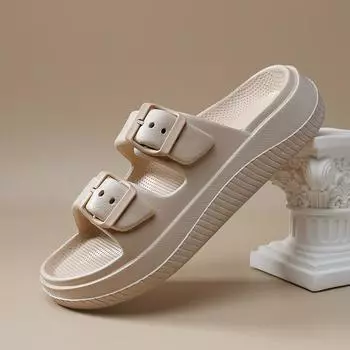 Мягкая подошва Eva Cloud тапочки женские летние 2024 года сандалии с двойной пряжкой женские шлепанцы на плоской подошве нескользящие домашние шлепанцы 36-37 хаки