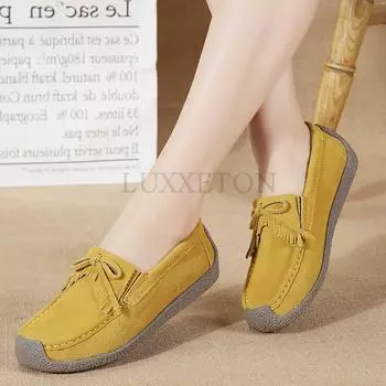 Мягкая подошва из натуральной кожи с круглым носком и плоской подошвой, однотонные женские туфли-туфли, повседневные, универсальные, дышащие, женские туфли-бобовые 39 чёрный