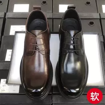 Мягкая подошва, мягкая поверхность, круглая кожаная обувь, мужская деловая, дышащая, рабочая обувь, мужская обувь для жениха и невесты, мужская кожаная обувь 38 чёрный
