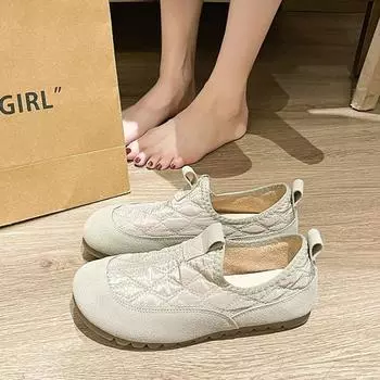 Мягкая подошва, мягкая поверхность, удобные тонкие туфли для беременных женщин, женская осень 2024 года, новые повседневные туфли Doudou с одной педалью и круглым носком и плоским дном 35