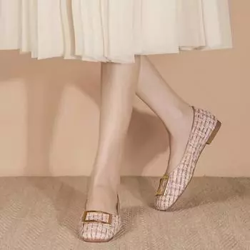 Мягкая подошва, не вызывающая усталости, женская обувь, удобная и универсальная, плоская обувь, квадратная пряжка, повседневная универсальная обувь, толстые каблуки, одинарные туфли 35 розовый