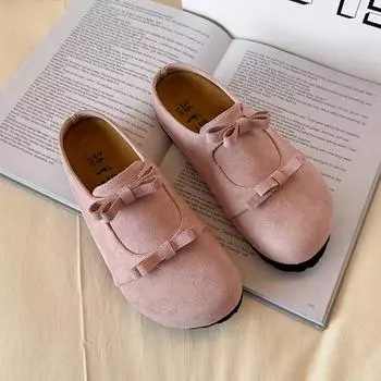 Мягкая подошва Плоские туфли Весна Новый стиль Круглая головка Замша Deep Mouth Butterfly Knot Мягкая подошва Противоскользящие износостойкие тапочки 35