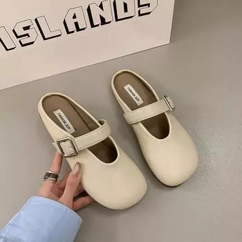 Мягкая подошва, полутапочки-мешки, женская верхняя одежда, новинка 2025 года, летние туфли с одной педалью, ленивые туфли на плоской подошве с юбкой, классные тапочки 35 чёрный