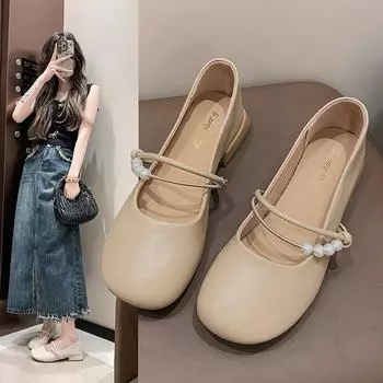 Мягкая подошва с круглым носком и тонкими туфлями Мэри Джейн. Элегантные туфли для бабушки на весну и лето. 35 хаки
