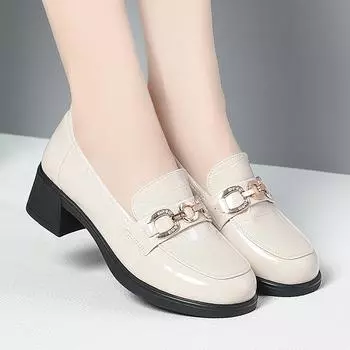 Мягкая подошва, средний каблук, весенние и осенние туфли, удобные кожаные туфли для людей среднего и пожилого возраста, одинарные туфли, женская обувь 35 бежевый