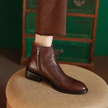 Мягкая подошва толстый каблук квадратный носок женские туфли мягкие кожаные коричневые средние каблук короткие сапоги женские французские короткие босоножки 35 коричневый