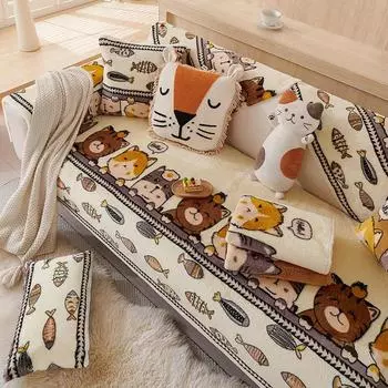 Мягкая подушка для дивана, нескользящая, в мультяшном стиле, фланелевая подушка для сиденья, зимняя, более плотная, теплая, стильная, все включено, чехол для дивана 90x70