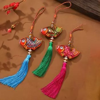 Мягкая подвеска-саше в виде рыбки с блестками, симпатичная подвеска в виде рыбки на сумку для автомобиля, вышитая вручную подвеска-саше, реквизит в стиле ханьфу