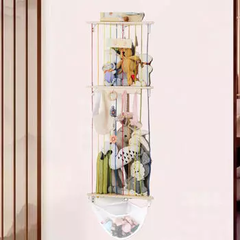 Мягкая полка для хранения игрушек с сетчатым настенным украшением, экономящая место, двухслойная