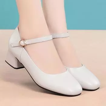 Мягкая поверхность, мягкая подошва, толстый каблук, женский ремешок с пряжкой, модная, элегантная и удобная обувь 35 чёрный