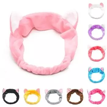 Мягкая повязка на голову для женщин и девочек с очаровательными кошачьими ушками, идеально подходит для спа-процедур и макияжа чёрный