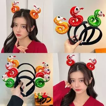 Мягкая повязка на голову в виде змеи, китайский зодиак, китайский новогодний ободок для волос, креативный аксессуар для укладки волос 1 Snake Orange