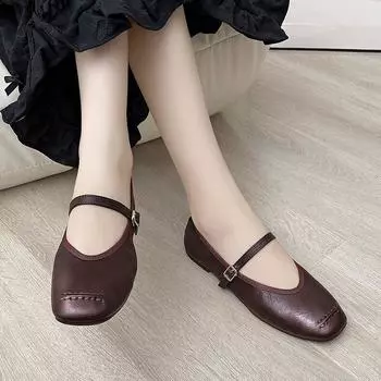 Мягкая повседневная женская обувь с круглым носком, новое платье в полоску в стиле ретро с ажурным узором, резиновые туфли Мэри Джейн из искусственной кожи на шнуровке, на плоской подошве для отдыха 35 чёрный