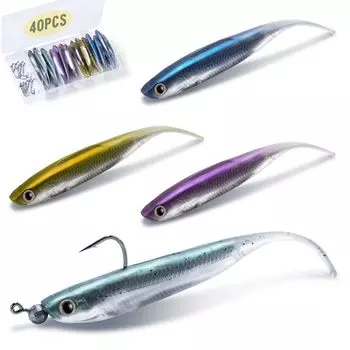 Мягкая приманка Goture Drop Shot Minnow Midst Sea Fishing Worm 4 цвета, джиг-головка, в комплекте 40 шт., для рыбалки/пресной воды 2,8 г 8 см/3,14 дюйма 1,8 г (10 кусочков)