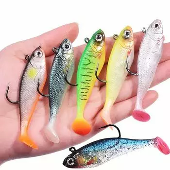 Мягкая приманка Luya с Т-образным хвостом для дальних забросов в пресной воде с мандариновым наконечником и клювом, одинарный крючок One Size чёрный