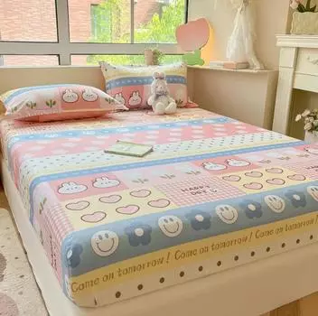 Мягкая простыня на резинке из чистого хлопка + 2 наволочки для мальчиков и девочек с рисунком клубники, защитный чехол для матраса с резинкой 120cmx200cmx30cm