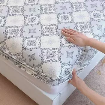 Мягкая простыня с принтом, простыня на резинке, 100% хлопок, покрывало для кровати, односпальное/двуспальное белье, защитное покрытие для постельного белья (Нет наволочки 100x200x25cm 1pc