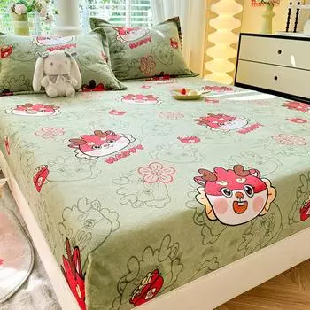 Мягкая простыня теплая простыня на резинке в мультяшном стиле постельное белье бархатное покрывало простыни с резинкой drap de lit (Нет наволочки) Queen 150x200cm 1pc