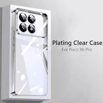 Мягкая прозрачная задняя крышка с роскошным покрытием для Xiaomi Poco X6 Pro PocoX6 Pro 5G, чехол для телефона Fundas Capa For Poco X6 Pro чёрный